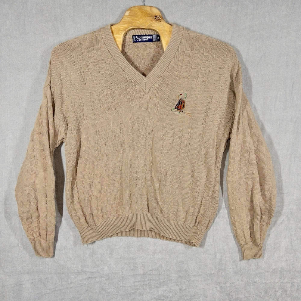 Vtg Bernette 100% Cotton‎ 90s Knit Sweater Golf Embroidered USA Made Preppy